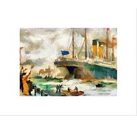 Wee Blue Coo SS CEDRIC LEAVING LIVERPOOL OCEAN LINER SHIP WATERCOLOUR FRAMED PRINT B12X2462