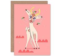 Wee Blue Coo Stag Dazed with Birds Greeting Card With Envelope Inside Premium Quality