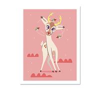 Wee Blue Coo Stag Dazed with Birds Large Framed Art Print Wall Poster 18x24 inch