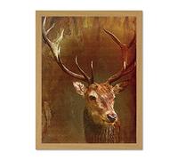 Wee Blue Coo Stag Head Vintage Style Picture Art Large Framed Art Print Poster Wall Decor 18x24 inch