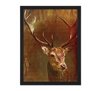 Wee Blue Coo Stag Head Vintage Style Picture Art Large Framed Art Print Poster Wall Decor 18x24 inch