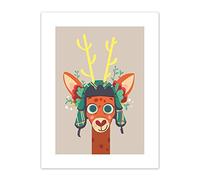 Wee Blue Coo Stag with Tartan Hat Art Print Canvas Premium Wall Decor Poster