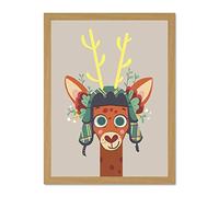 Wee Blue Coo Stag with Tartan Hat Large Framed Art Print Wall Poster 18x24 inch