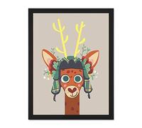 Wee Blue Coo Stag with Tartan Hat Large Framed Art Print Wall Poster 18x24 inch