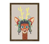 Wee Blue Coo Stag with Tartan Hat Large Framed Art Print Wall Poster 18x24 inch