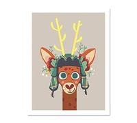 Wee Blue Coo Stag with Tartan Hat Large Framed Art Print Wall Poster 18x24 inch