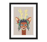 Wee Blue Coo Stag with Tartan Hat Large Framed Art Print Wall Poster 18x24 inch
