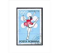 Wee Blue Coo STAMP ROMANIA 10 BANI ICE SKATING 1972 OLYMPICS JAPAN FRAMED PRINT B12X8177