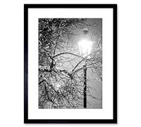 Wee Blue Coo Street Lamp Winter Night Black White Photo Framed Wall Art Print