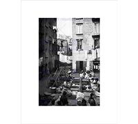 Wee Blue Coo Street Laundry Naples Italy 1895 Vintage Old BW Wall Art Print