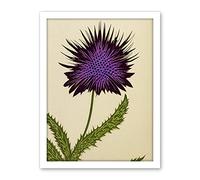 Wee Blue Coo Stylized Modern Purple Scottish Thistle Flower Illustration Artwork Framed Wall Art Print 18X24 Inch