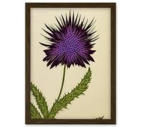 Wee Blue Coo Stylized Modern Purple Scottish Thistle Flower Illustration Artwork Framed Wall Art Print A4