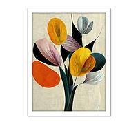 Wee Blue Coo Summer Flowers Floral Bouquet Bold Abstract Boho Illustration Artwork Framed Wall Art Print 18X24 Inch
