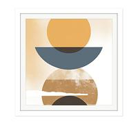 Wee Blue Coo Sun Moon Eclipse Abstract Modern Simple Boho Bohemian Ochre Grey Square Wooden Framed Wall Art Print Picture 16X16 Inch