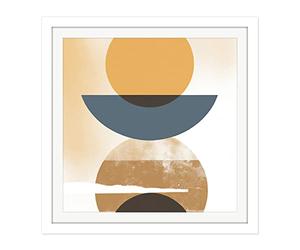 Wee Blue Coo Sun Moon Eclipse Abstract Modern Simple Boho Bohemian Ochre Grey Square Wooden Framed Wall Art Print Picture 16X16 Inch