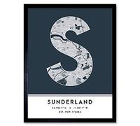 Wee Blue Coo Sunderland England United Kingdom City Map Navy Colour Block Modern Typography Stylish Letter Framed Word Wall Art Print Poster for Home Décor CITYMAP1