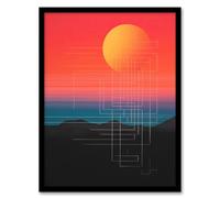 Wee Blue Coo Sunset Modern Digital Abstract Mountain Landscape Colour Gradient Painting Art Print Framed Poster Wall Decor 12x16 inch