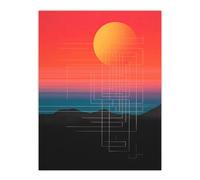 Wee Blue Coo Sunset Modern Digital Abstract Mountain Landscape Colour Gradient Painting Extra Large XL Wall Art Poster Print