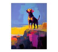 Wee Blue Coo Sunset Strolls of a Labrador Vibrant Portrait in Abstract Coastal Landscape Oil Painting Extra Large XL Wall Art Poster Print
