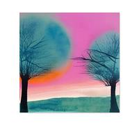 Wee Blue Coo Sunset Tree Silhouette Landscape Modern Abstract Pastel Pink Teal Orange Watercolour Painting Large Wall Art Poster Print Thick Paper 24X24 Inch