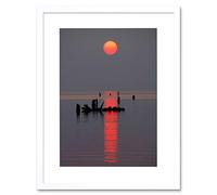 Wee Blue Coo Sunset Vertical Reflection Sea Art Picture Framed Wall Art Print