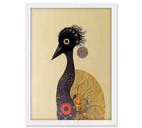 Wee Blue Coo Surreal Abstract Ostrich Emu Klimt Style Painting Artwork Framed A3 Wall Art Print