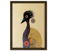 Wee Blue Coo Surreal Abstract Ostrich Emu Klimt Style Painting Artwork Framed A3 Wall Art Print
