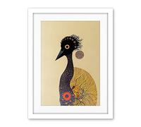 Wee Blue Coo Surreal Abstract Ostrich Emu Klimt Style Painting Artwork Framed Wall Art Print 18X24 Inch