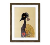 Wee Blue Coo Surreal Abstract Ostrich Emu Klimt Style Painting Artwork Framed Wall Art Print 18X24 Inch