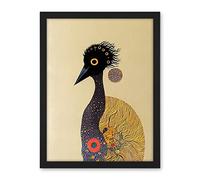Wee Blue Coo Surreal Abstract Ostrich Emu Klimt Style Painting Artwork Framed Wall Art Print 18X24 Inch