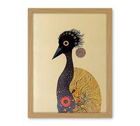 Wee Blue Coo Surreal Abstract Ostrich Emu Klimt Style Painting Artwork Framed Wall Art Print 18X24 Inch
