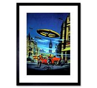 Wee Blue Coo SURREAL FANTASY ALIEN INVASION LONDON ENGLAND UK BIG BEN FRAMED PRINT B12X7548