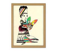 Wee Blue Coo Surreal Portrait Lay Girl Pet Fish Artwork Framed Wall Art Print 18X24 Inch