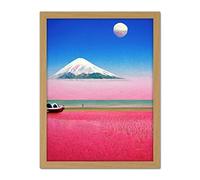 Wee Blue Coo Surrealist Japanese Mount Fuji Landscape Painting Artwork Framed Wall Art Print 18X24 Inch