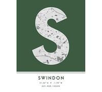Wee Blue Coo Swindon England United Kingdom City Map Green Colour Block Modern Typography Stylish Letter Unframed Word Wall Art Print Poster for Home Décor CITYMAP1