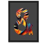 Wee Blue Coo Symbol & And Ampersand Sign Golden Bird Decorative Graffiti Mural Alphabet Initial Stencil Artwork Framed Wall Art Print A4