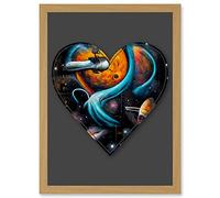 Wee Blue Coo Symbol Heart Love Space Trippy Cosmos Decorative Graffiti Mural Alphabet Initial Stencil Artwork Framed Wall Art Print A4