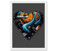 Wee Blue Coo Symbol Heart Love Space Trippy Cosmos Decorative Graffiti Mural Alphabet Initial Stencil Artwork Framed Wall Art Print A4