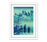 Wee Blue Coo Takahashi Shotei Japanese House Lake Artwork Framed Wall Art Print 18X24 Inch