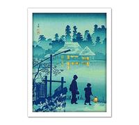 Wee Blue Coo Takahashi Shotei Japanese House Lake Artwork Framed Wall Art Print 18X24 Inch