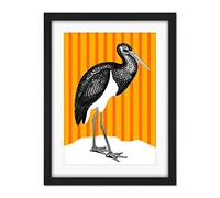 Wee Blue Coo Tall Birds On Stripes Black Stork Orange Artwork Framed Wall Art Print 18X24 Inch