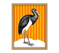 Wee Blue Coo Tall Birds On Stripes Black Stork Orange Artwork Framed Wall Art Print 18X24 Inch