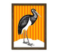 Wee Blue Coo Tall Birds On Stripes Black Stork Orange Artwork Framed Wall Art Print 18X24 Inch