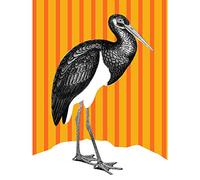 Wee Blue Coo Tall Birds On Stripes Black Stork Orange Premium Wall Art Canvas Print 18X24 Inch