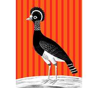 Wee Blue Coo Tall Birds On Stripes Carafson Hen Premium Wall Art Canvas Print 18X24 Inch