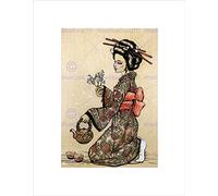Wee Blue Coo TEA CEREMONY JAPANESE GEISHA TEAPOT CHERRY BLOSSOM FRAMED ART PRINT B12X8695