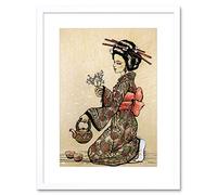 Wee Blue Coo Tea Ceremony Japanese Geisha Teapot Cherry Blossom Framed Wall Art Print