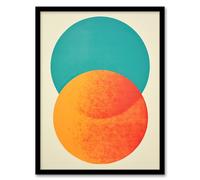 Wee Blue Coo Teal We Meet Again Orange Abstract Sphere Colour Block Vibrant Minimalism Painting Artwork Framed Wall Art Print A4