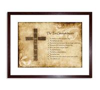 Wee Blue Coo Ten 10 Commandments Cross Religious Quote Framed Wall Art Print