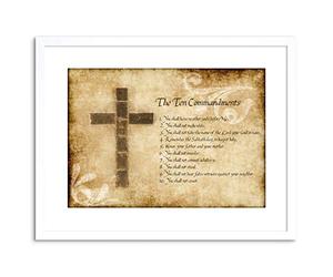 Wee Blue Coo Ten 10 Commandments Cross Religious Quote Framed Wall Art Print